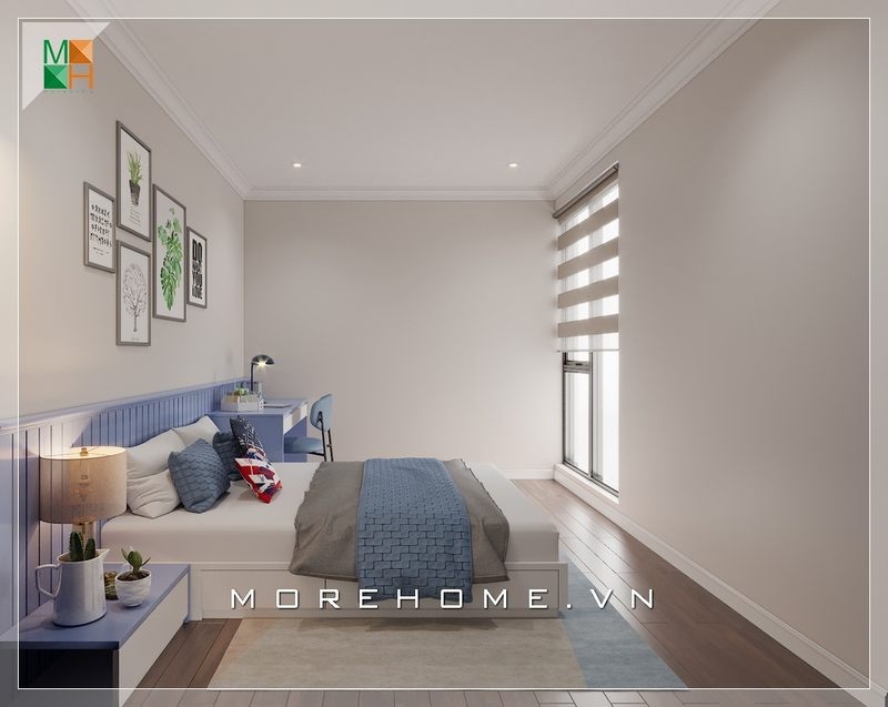 Để tạo nên một không gian sống hiện đại và độc đáo cho con trai, thiết kế nội thất phòng bằng sắc xanh sẽ tạo nên một cảm giác sinh động và tươi mới cho căn phòng.