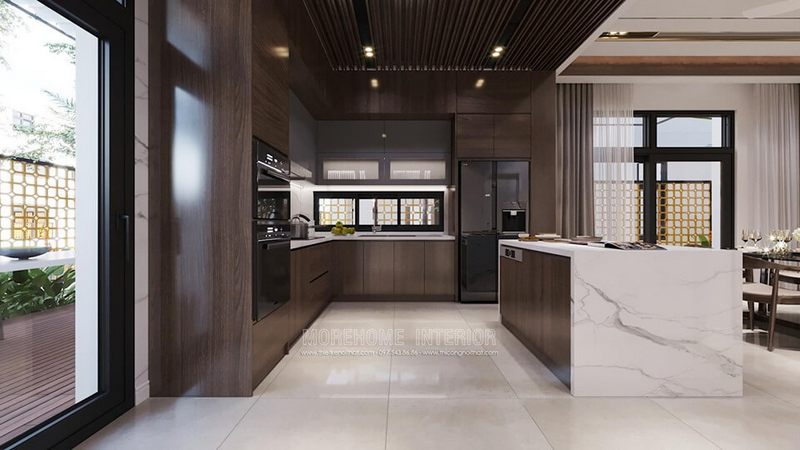 Tủ bếp gỗ hiện đại mang lại sự sang trọng và đẹp đẽ, gây ấn tượng cho nhiều không gian sống.
